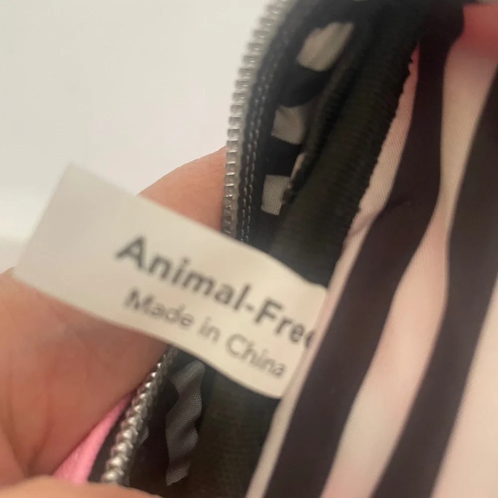 Marc Tetro Black Cat Zip Cosmetic Bag Pouch‎ Pink All Over vegan leather